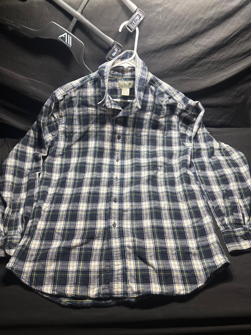 LL Bean, Mens Med, Scotch Plaid Flannel Shirt Teal Navy, Brushed Cotton